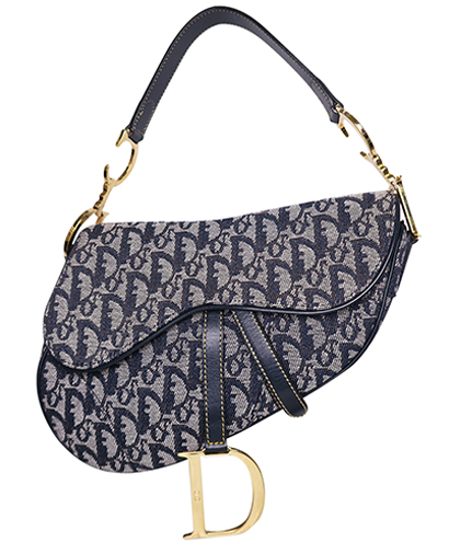 Saddle Bag, &pound;2,000, Handbags, Blue/Grey, Canvas/Leather, Front view